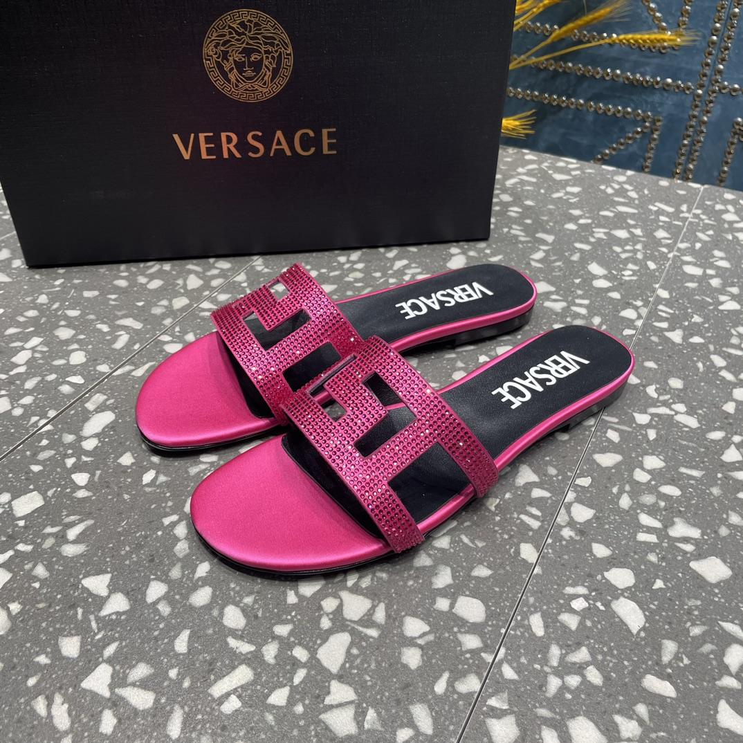 Versace Greca Maze Crystal Flat Sandals - FashionPlug