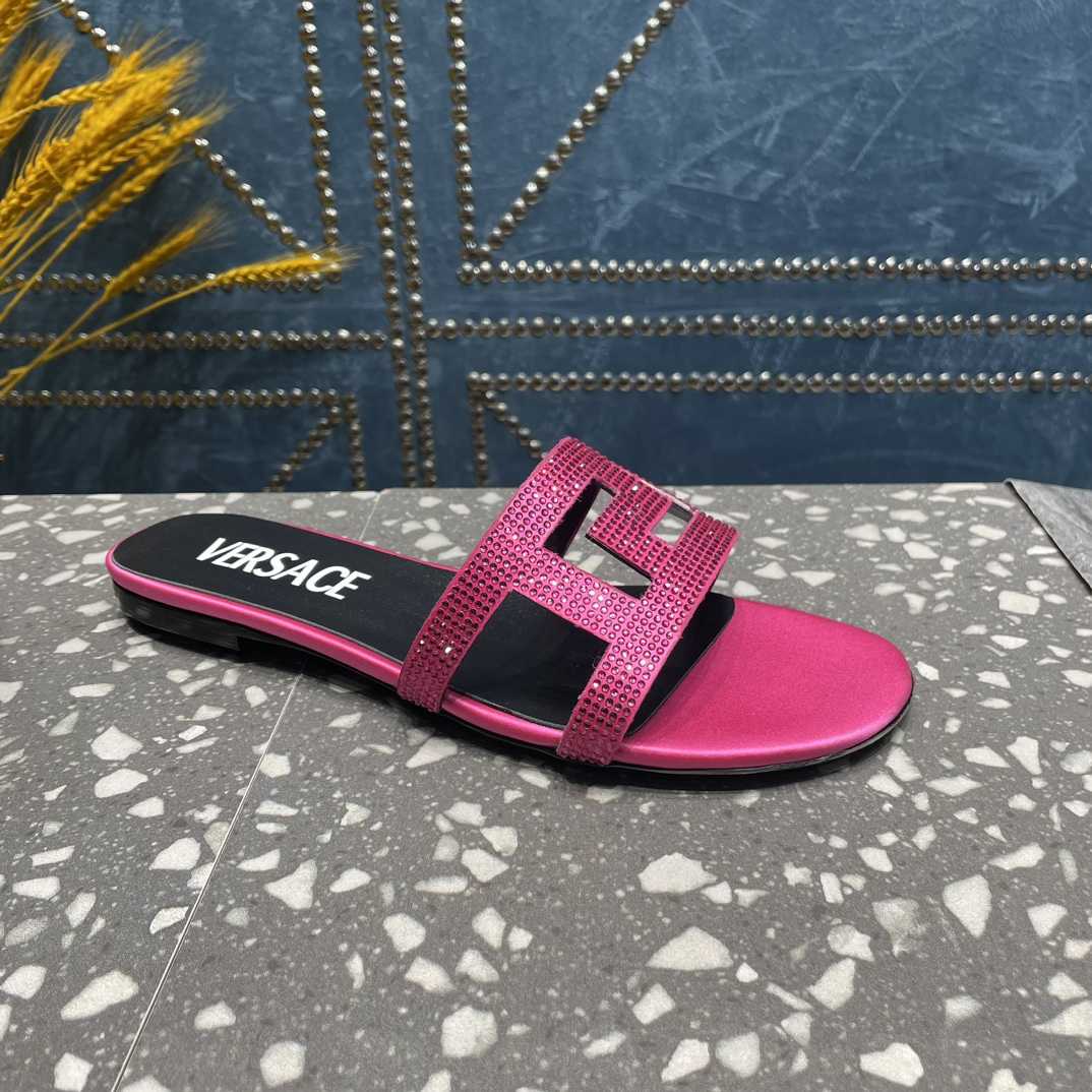 Versace Greca Maze Crystal Flat Sandals - FashionPlug