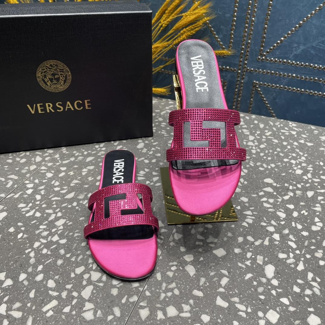 Versace Greca Maze Crystal Flat Sandals - FashionPlug