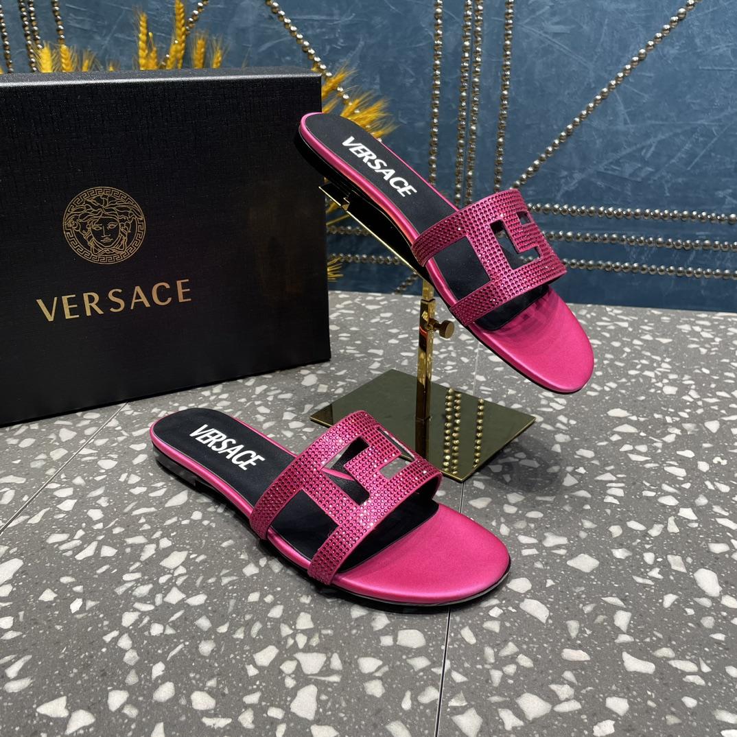 Versace Greca Maze Crystal Flat Sandals - FashionPlug