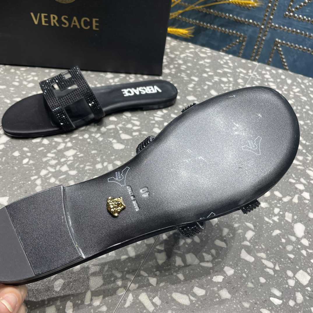 Versace Greca Maze Crystal Flat Sandals - FashionPlug