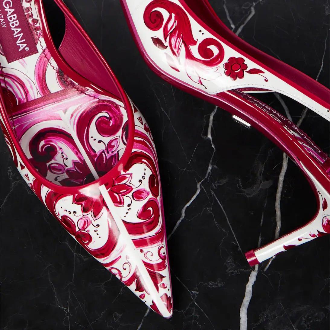 Dolce & Gabbana Printed Polished Calfskin Slingbacks - FashionPlug