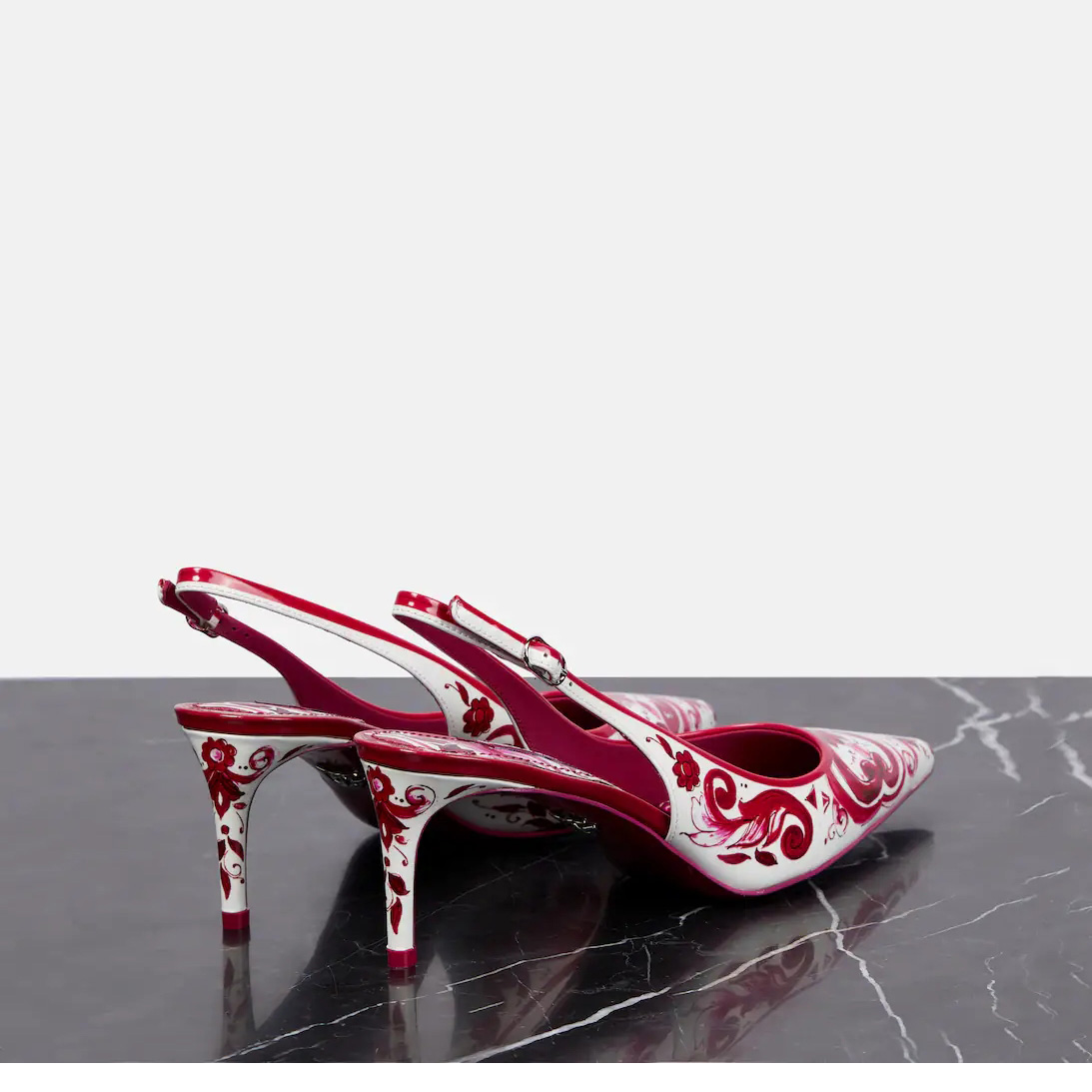 Dolce & Gabbana Printed Polished Calfskin Slingbacks - FashionPlug