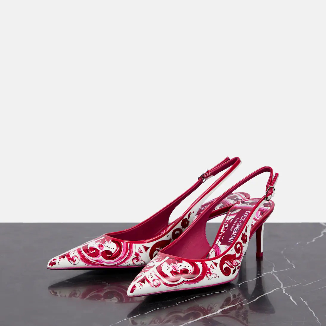 Dolce & Gabbana Printed Polished Calfskin Slingbacks - FashionPlug