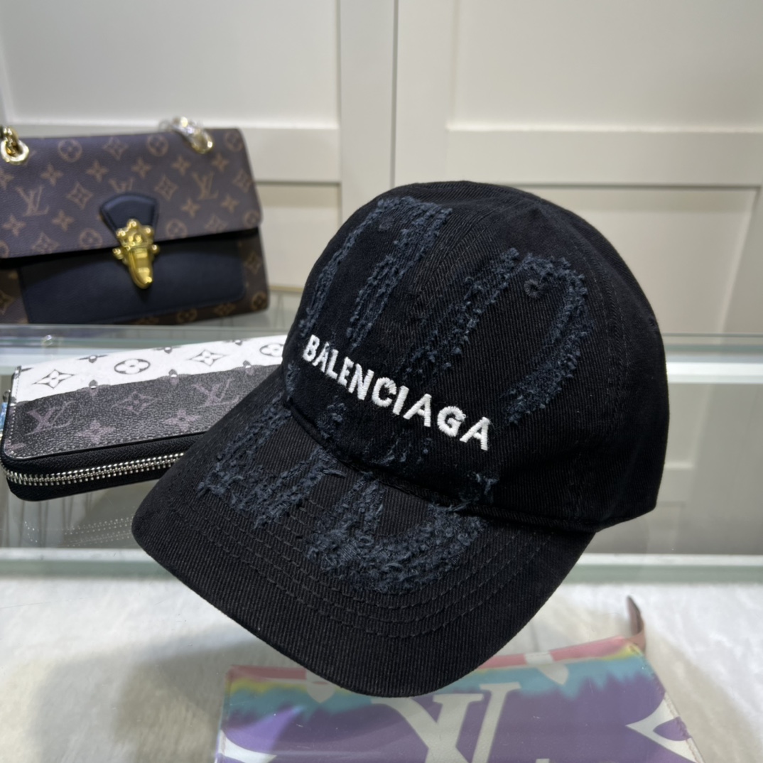 Balenciaga BB Laser Destroyed Cap In Black - FashionPlug