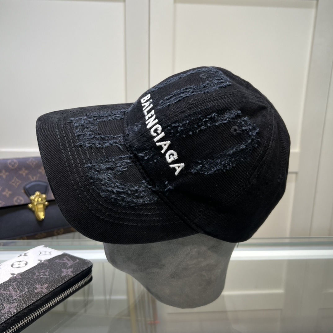 Balenciaga BB Laser Destroyed Cap In Black - FashionPlug