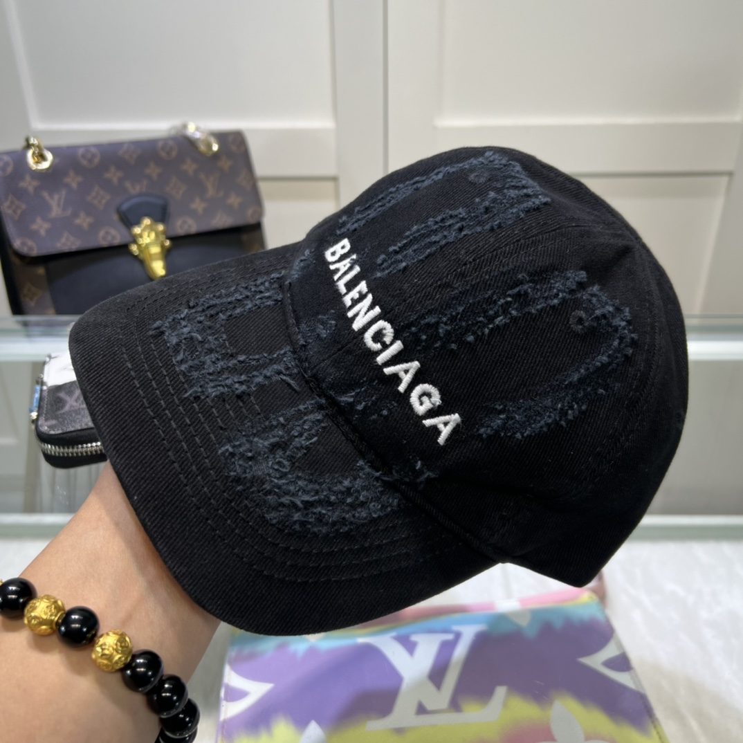 Balenciaga BB Laser Destroyed Cap In Black - FashionPlug