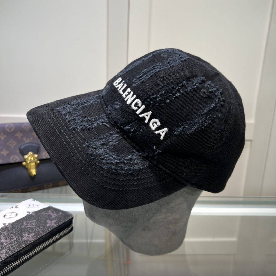 Balenciaga BB Laser Destroyed Cap In Black - FashionPlug