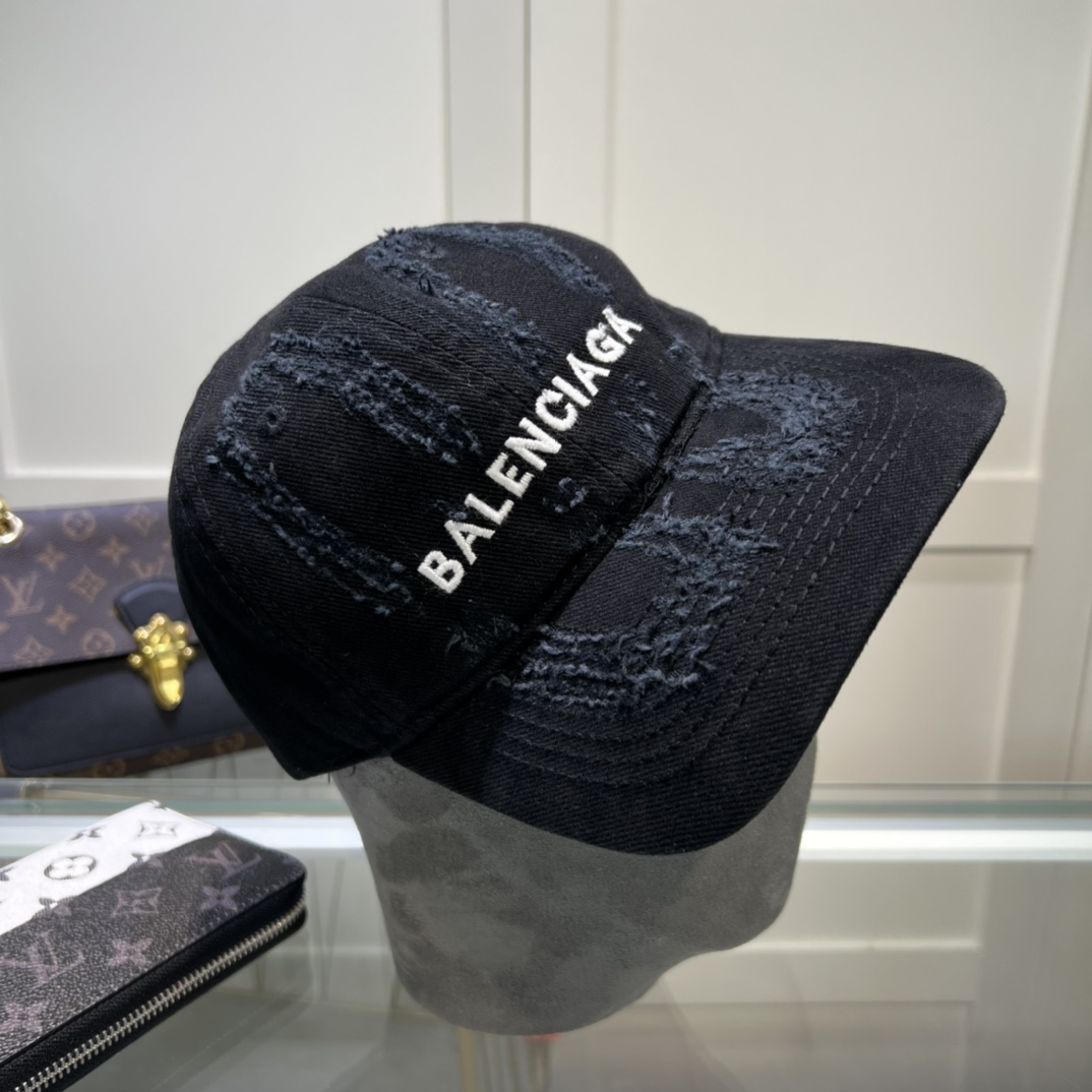 Balenciaga BB Laser Destroyed Cap In Black - FashionPlug