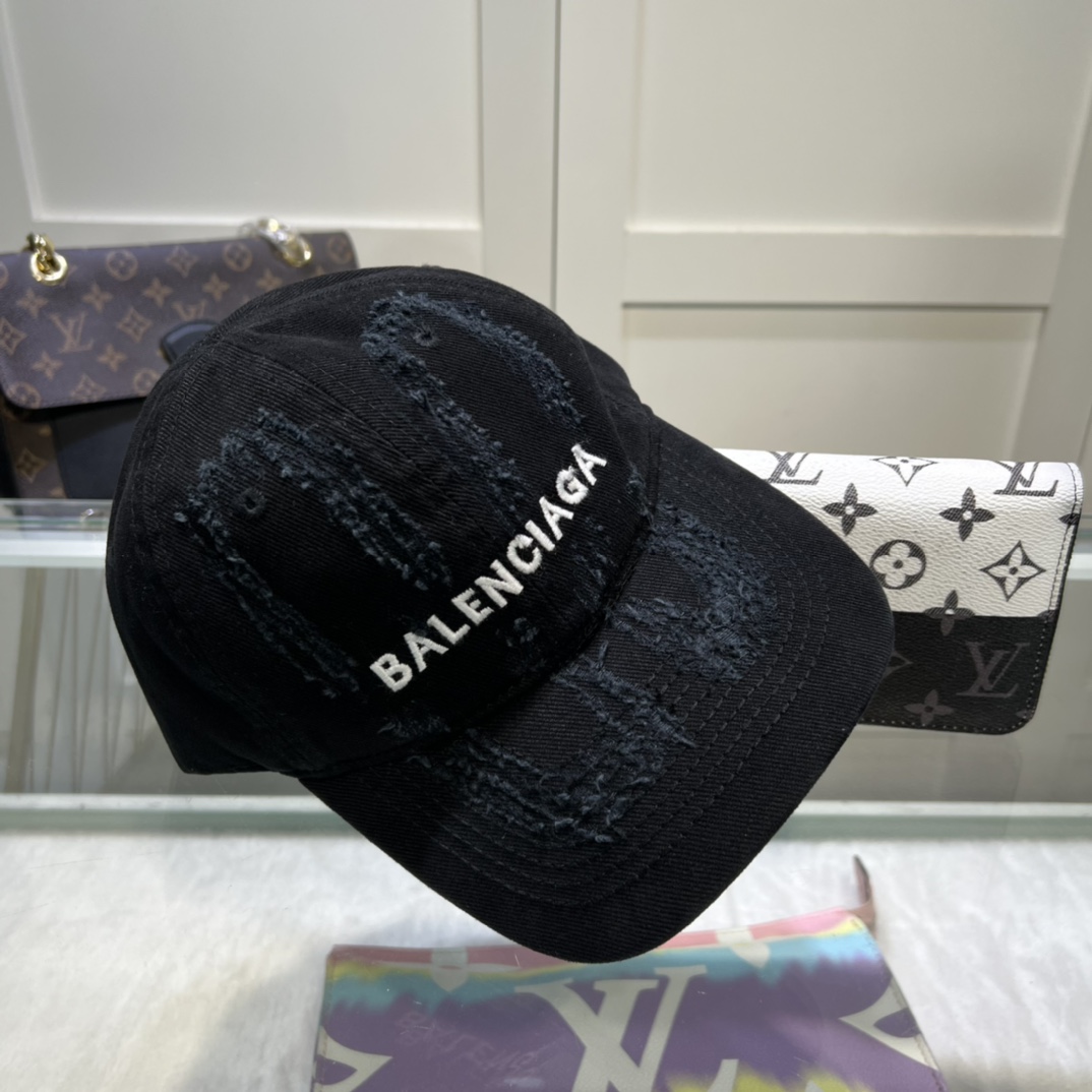 Balenciaga BB Laser Destroyed Cap In Black - FashionPlug
