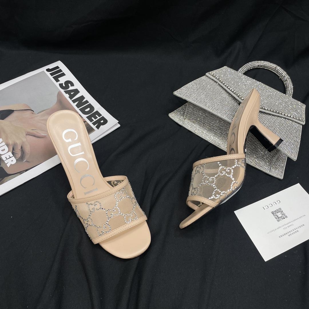 Gucci Women's GG Mid-heel Slide Sandal - FashionPlug
