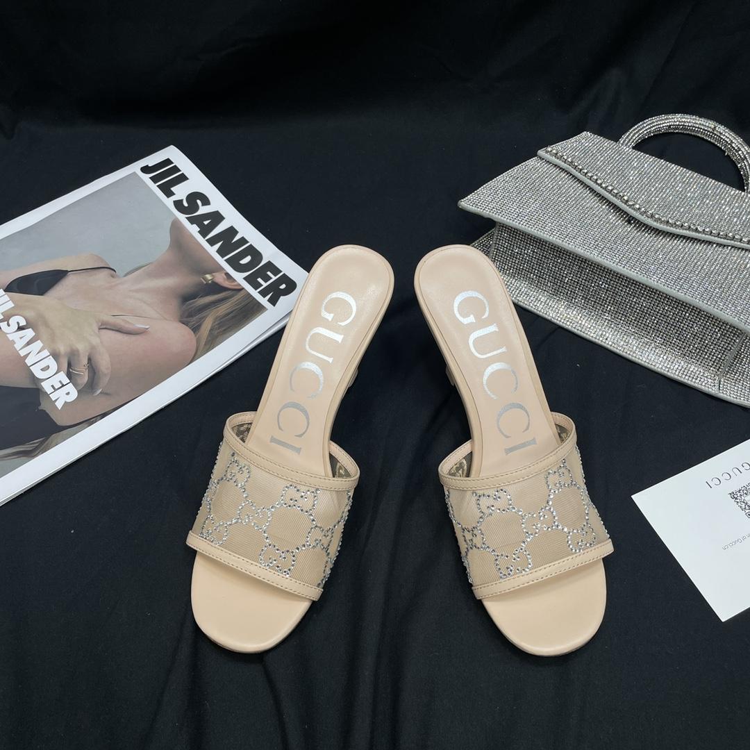 Gucci Women's GG Mid-heel Slide Sandal - FashionPlug