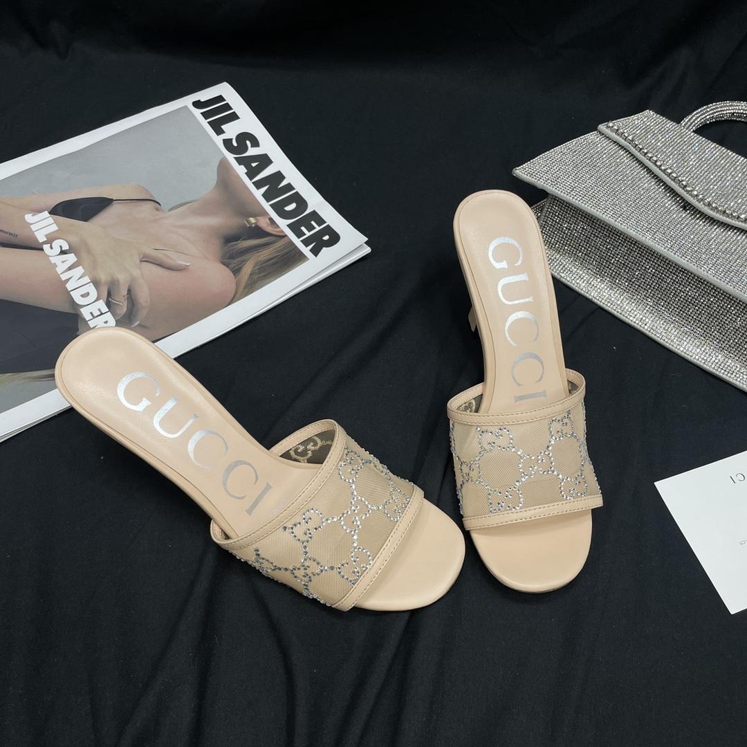 Gucci Women's GG Mid-heel Slide Sandal - FashionPlug