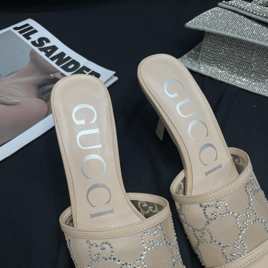 Gucci Women's GG Mid-heel Slide Sandal - FashionPlug