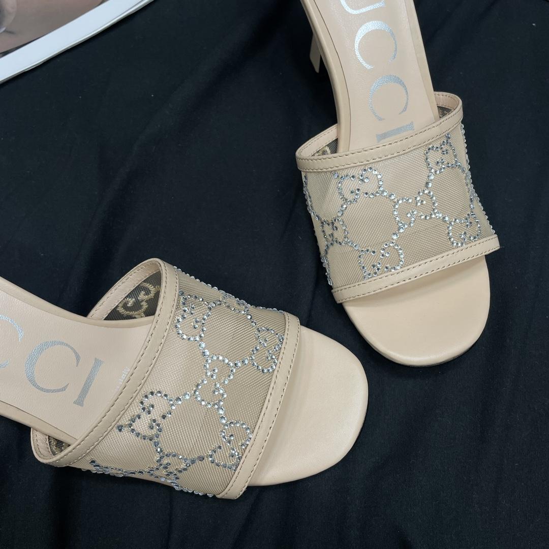 Gucci Women's GG Mid-heel Slide Sandal - FashionPlug