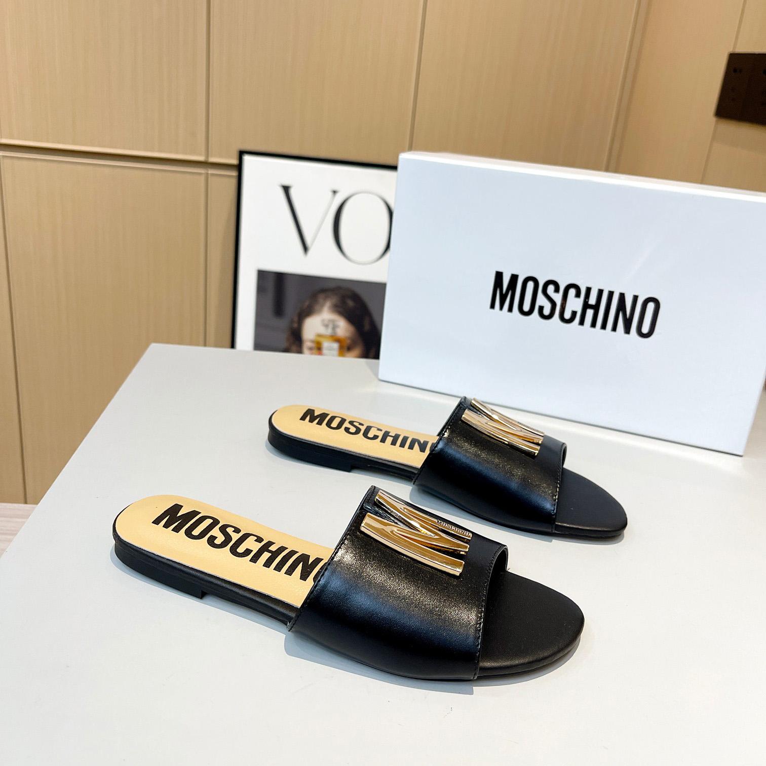 Moschino M Plaque Sandals - FashionPlug