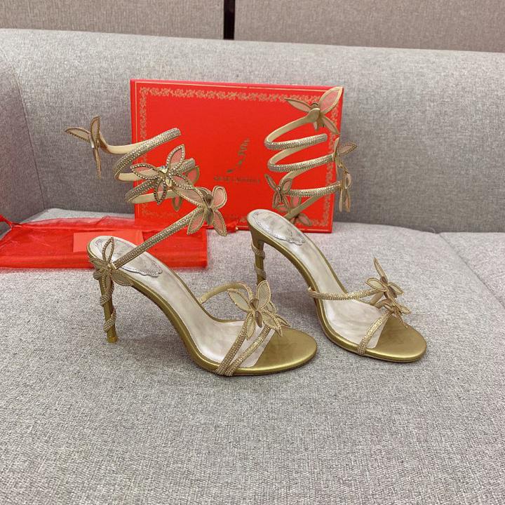 Rene Caovilla Margot Crystal Gold Butterfly Sandal   95 - FashionPlug