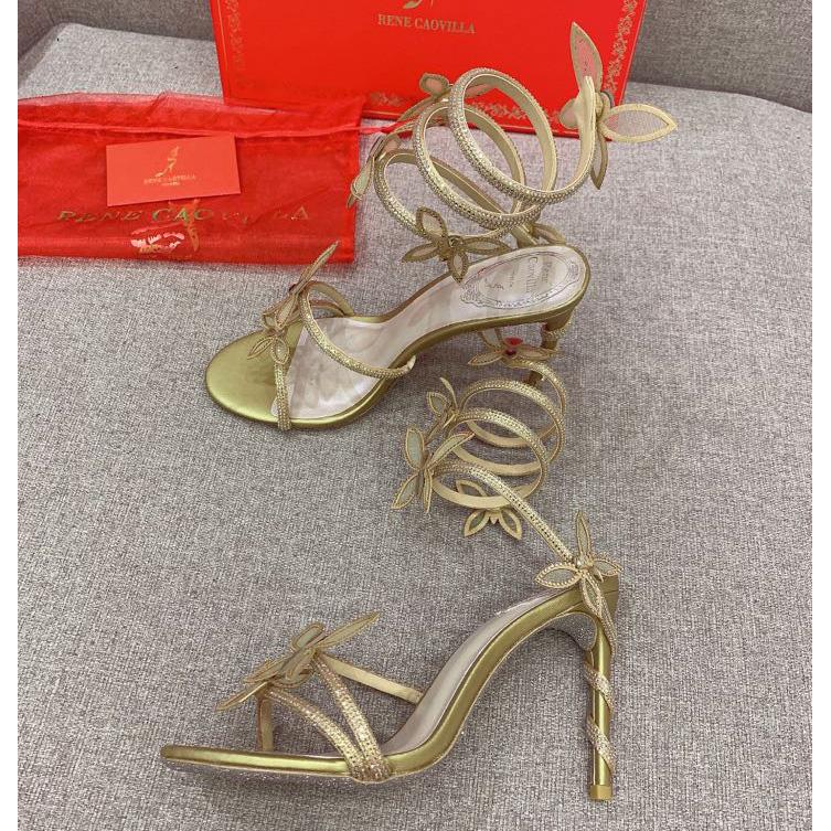 Rene Caovilla Margot Crystal Gold Butterfly Sandal   95 - FashionPlug