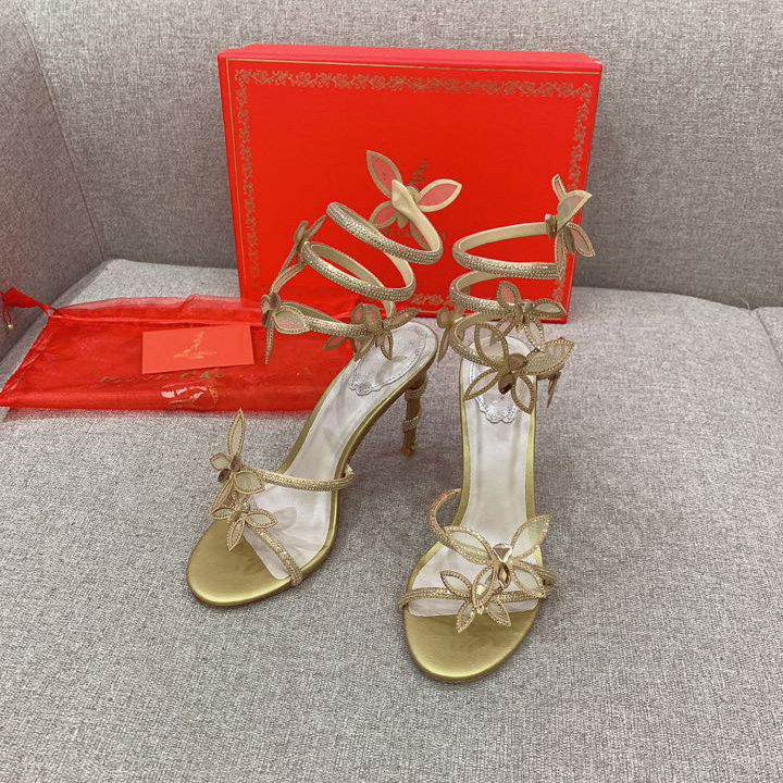 Rene Caovilla Margot Crystal Gold Butterfly Sandal   95 - FashionPlug
