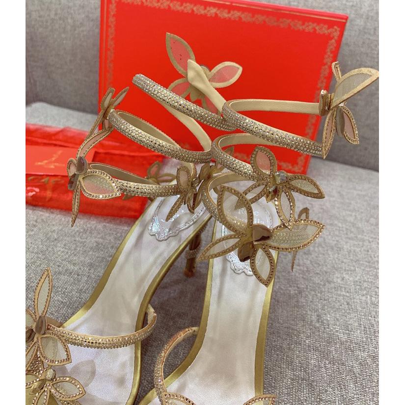 Rene Caovilla Margot Crystal Gold Butterfly Sandal   95 - FashionPlug