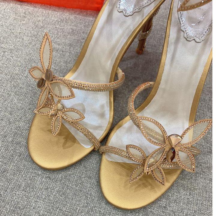Rene Caovilla Margot Crystal Gold Butterfly Sandal   95 - FashionPlug