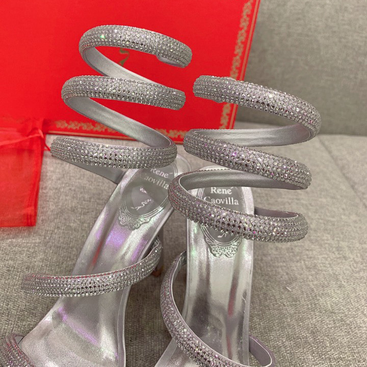 Rene Caovilla Cleo Silver Sandal 105 Crystal - FashionPlug