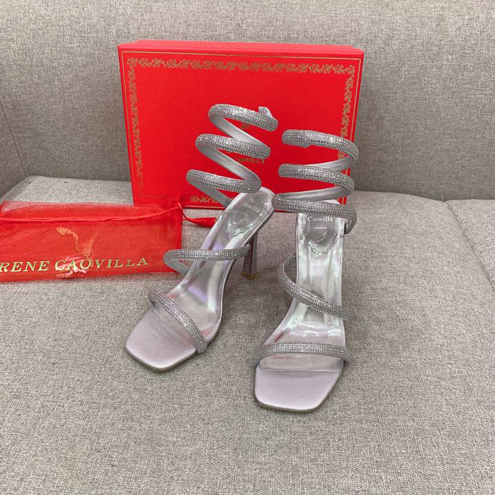 Rene Caovilla Cleo Silver Sandal 105 Crystal - FashionPlug