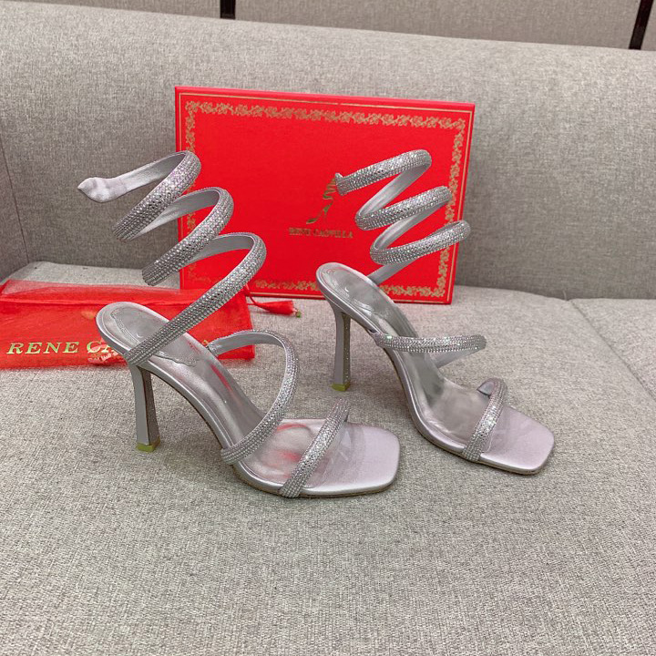 Rene Caovilla Cleo Silver Sandal 105 Crystal - FashionPlug