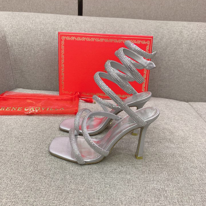 Rene Caovilla Cleo Silver Sandal 105 Crystal - FashionPlug
