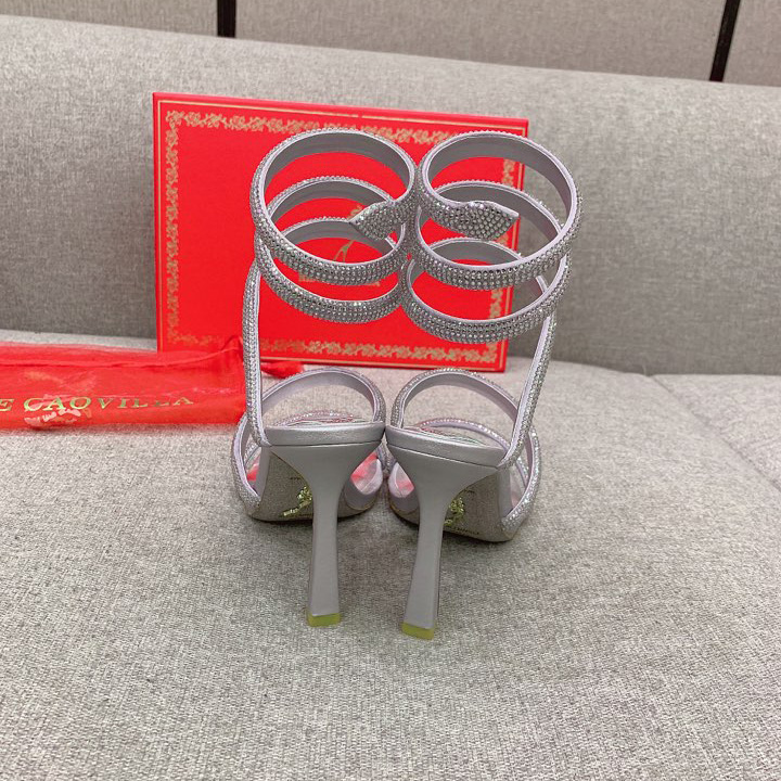 Rene Caovilla Cleo Silver Sandal 105 Crystal - FashionPlug