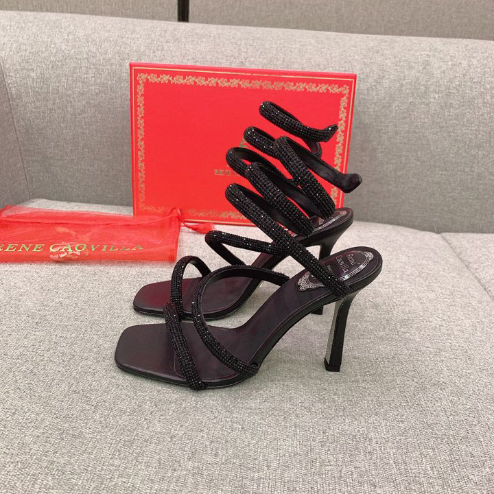 Rene Caovilla Cleo Black Sandal 105 Crystal - FashionPlug