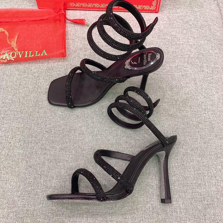 Rene Caovilla Cleo Black Sandal 105 Crystal - FashionPlug
