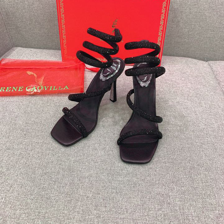 Rene Caovilla Cleo Black Sandal 105 Crystal - FashionPlug