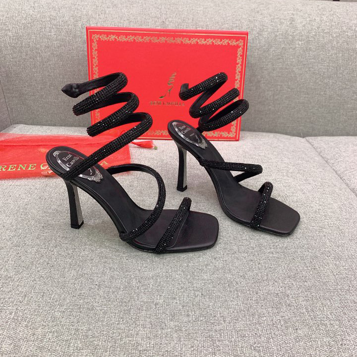 Rene Caovilla Cleo Black Sandal 105 Crystal - FashionPlug