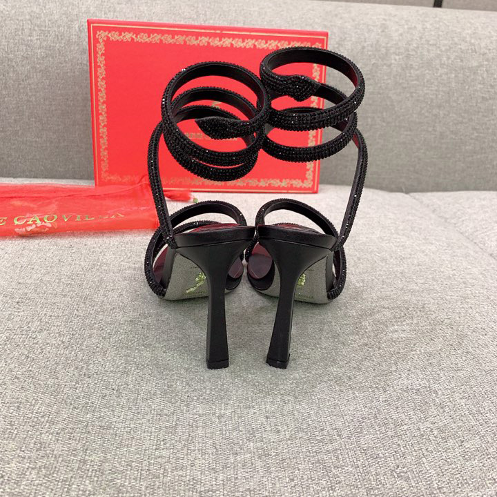 Rene Caovilla Cleo Black Sandal 105 Crystal - FashionPlug