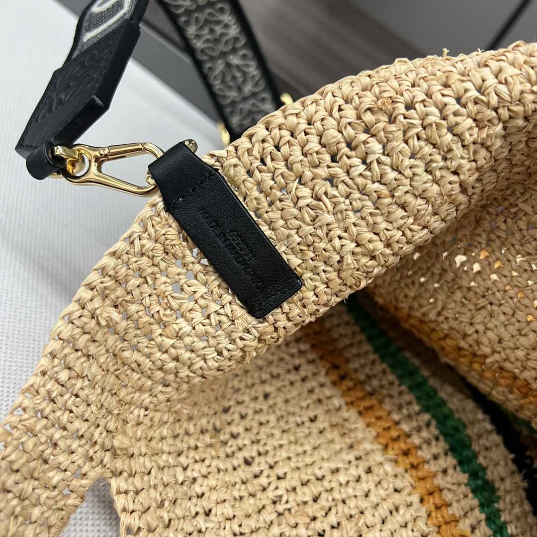 Loewe Mini Slit Bag In Striped Raffia And Calfskin - FashionPlug