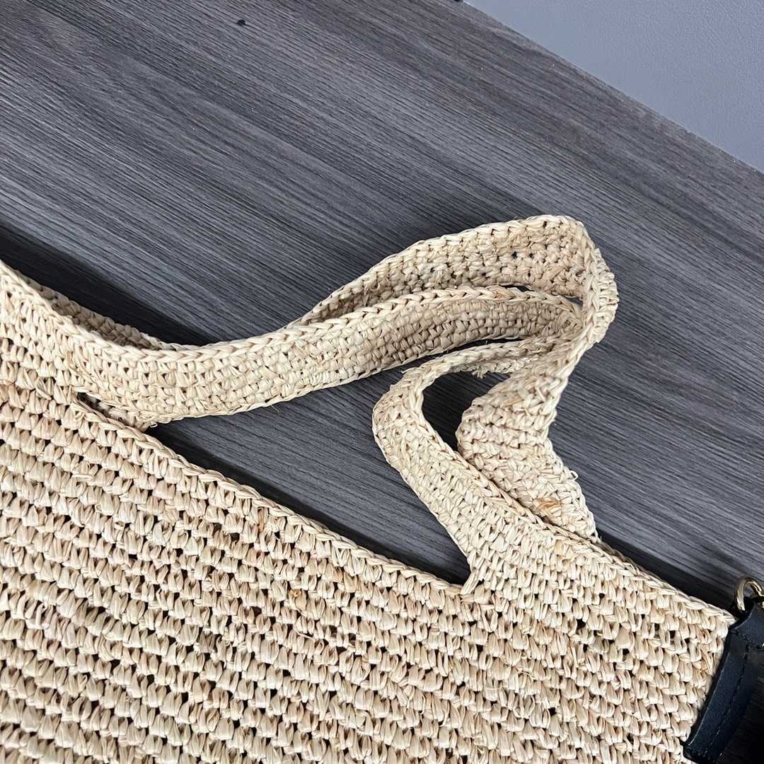 Loewe Mini Slit Bag In Striped Raffia And Calfskin - FashionPlug