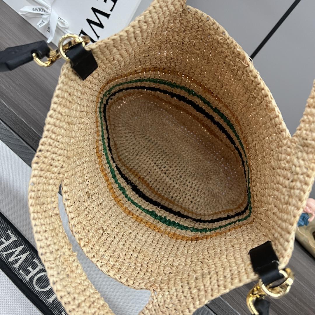 Loewe Mini Slit Bag In Striped Raffia And Calfskin - FashionPlug