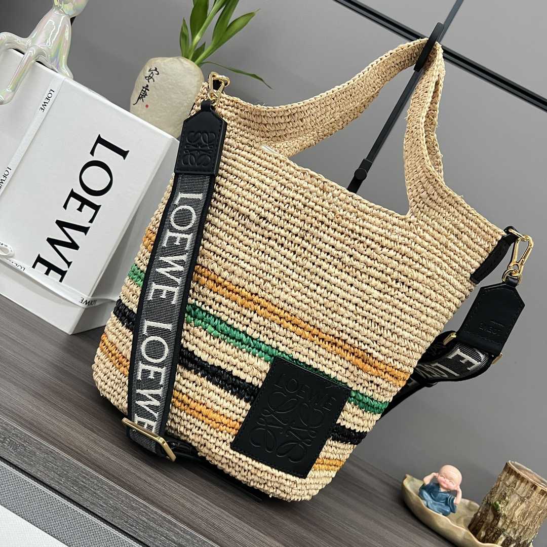 Loewe Mini Slit Bag In Striped Raffia And Calfskin - FashionPlug