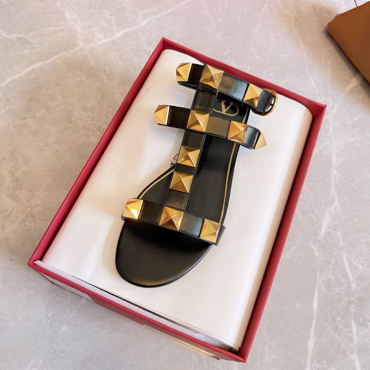 Valenti Roman Stud Calfskin Sandal  - FashionPlug