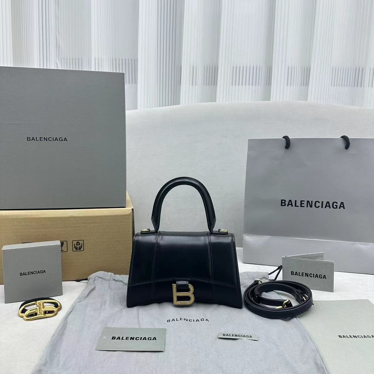 Balenciaga Hourglass Small Handbag In Black (19x8x21cm) - FashionPlug