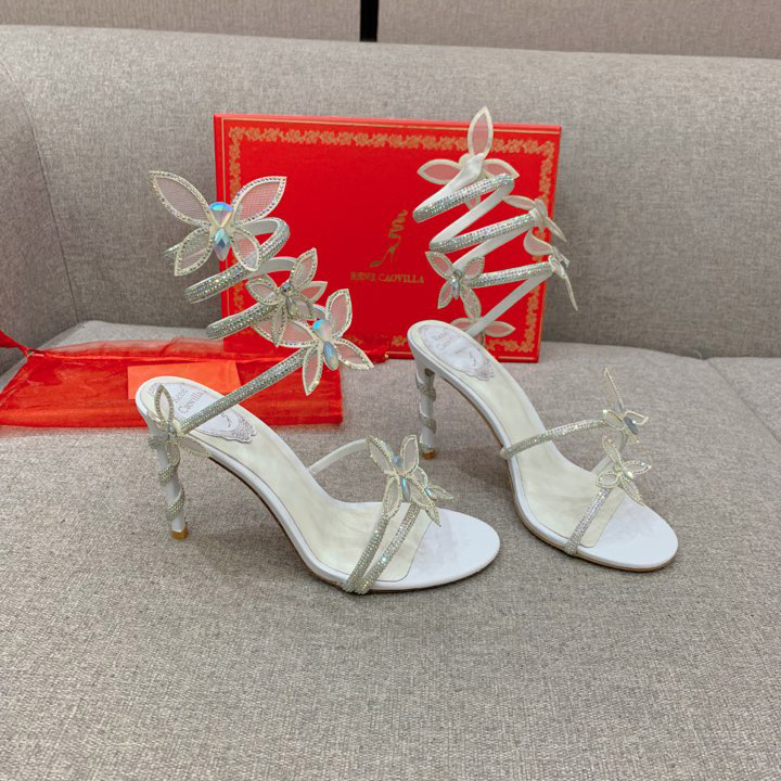 Rene Caovilla Margot Crystal White Sandal   95 - FashionPlug