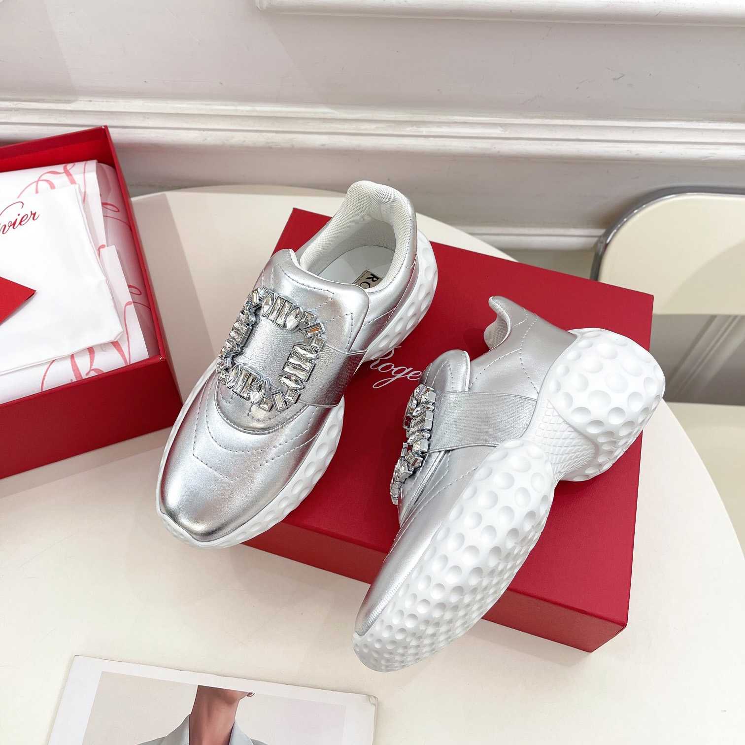 Roger Vivier Viv' Run Light Strass Buckle Sneakers In Fabrics - FashionPlug