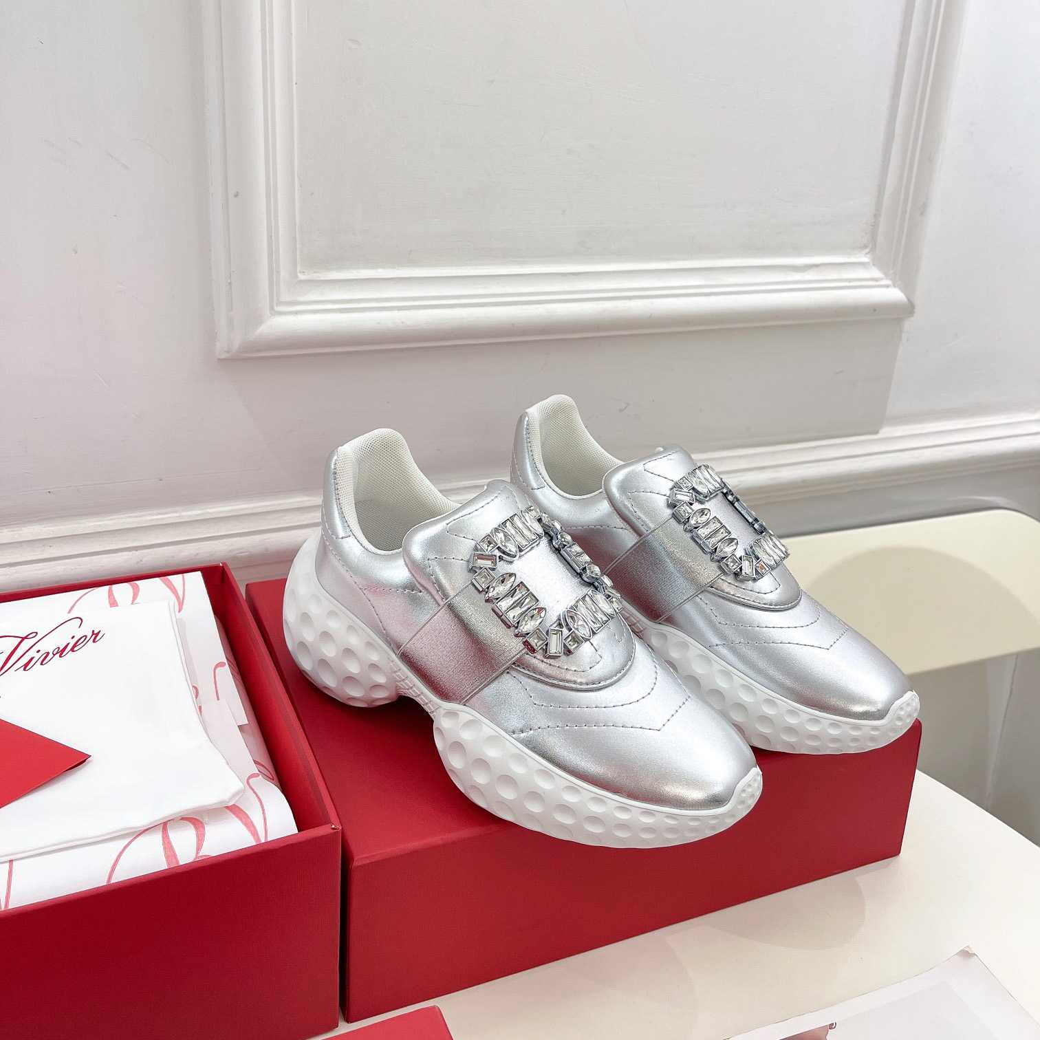 Roger Vivier Viv' Run Light Strass Buckle Sneakers In Fabrics - FashionPlug