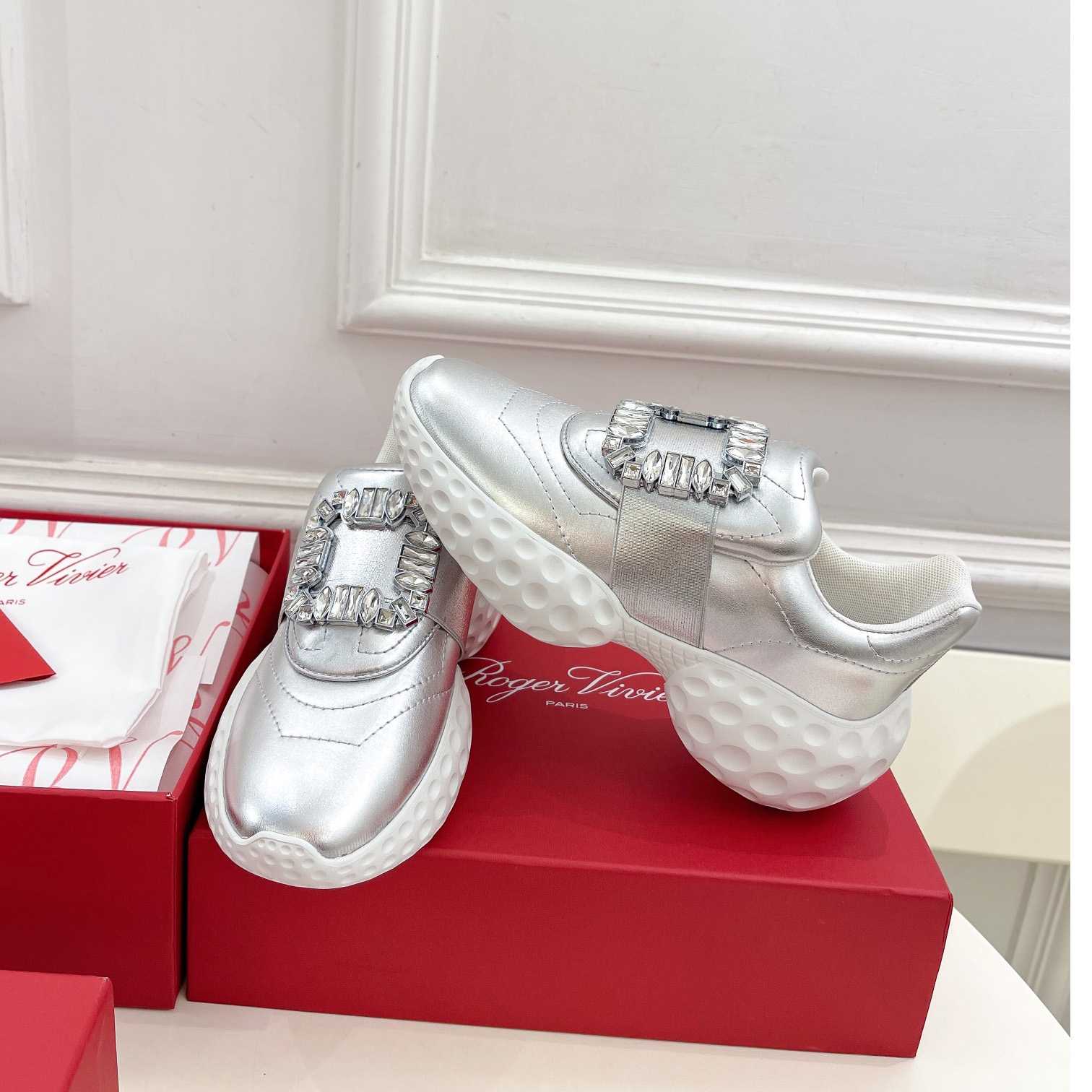 Roger Vivier Viv' Run Light Strass Buckle Sneakers In Fabrics - FashionPlug