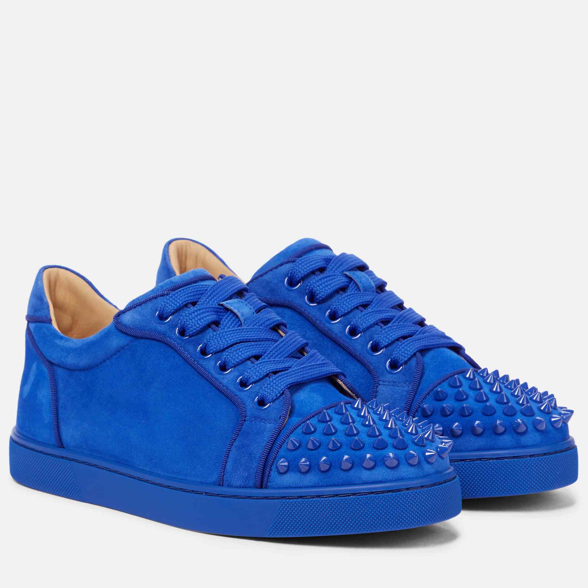Christian Louboutin Blue Vieira Spikes Suede Sneakers - FashionPlug