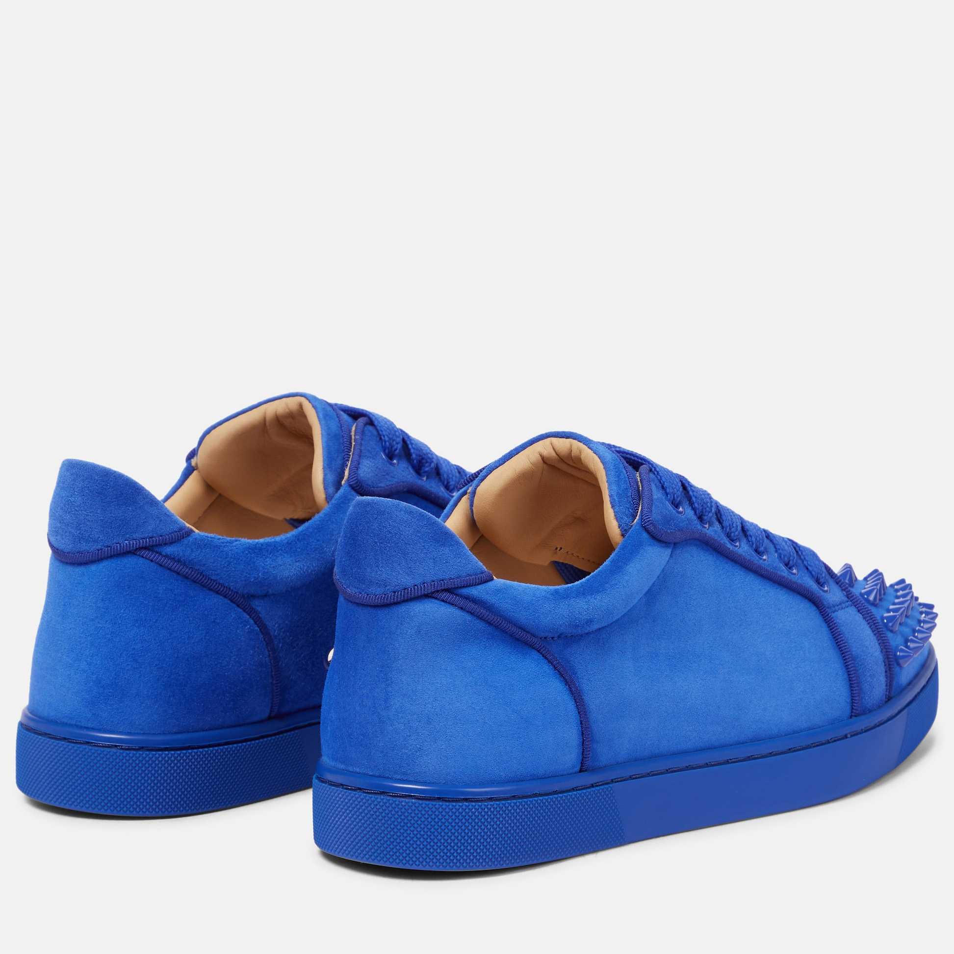 Christian Louboutin Blue Vieira Spikes Suede Sneakers - FashionPlug