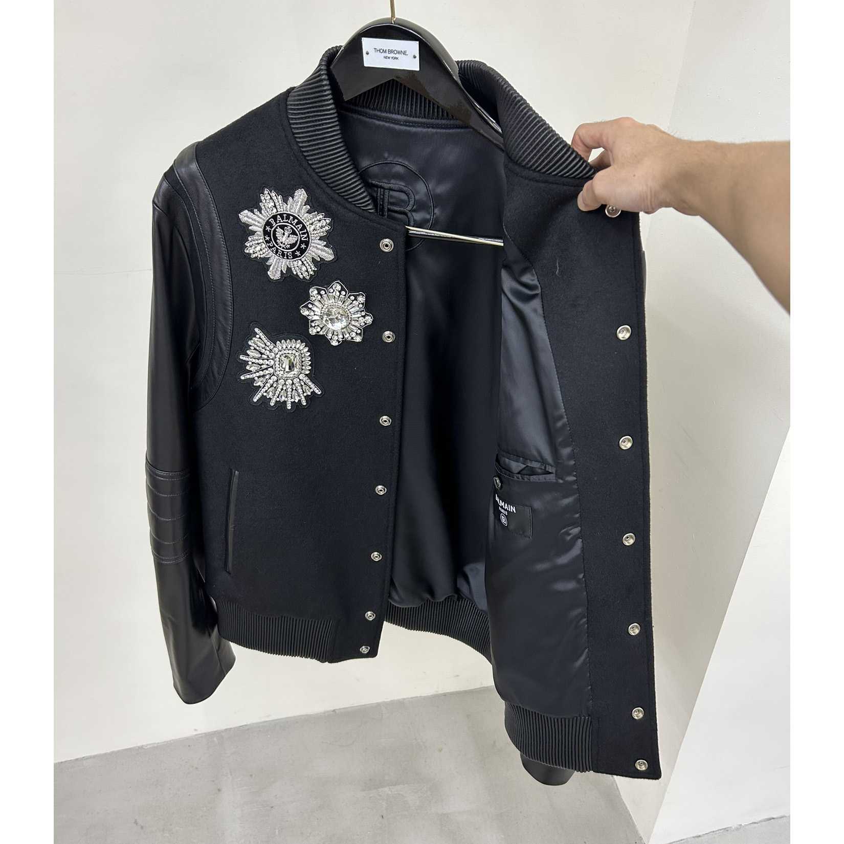 Balmain Leather And Wool Jacket - FashionPlug