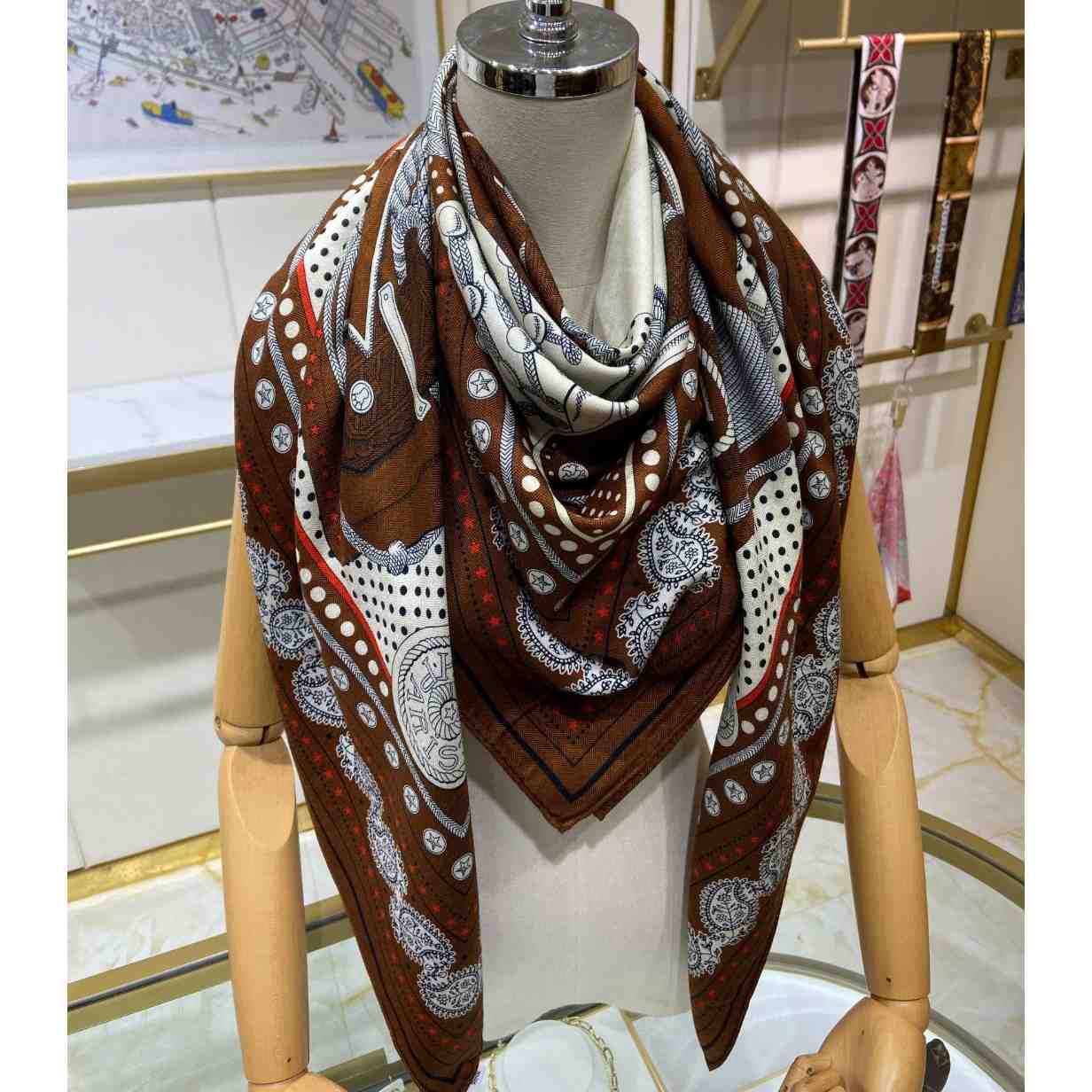 Hermes Zouaves et Dragons Bandana Shawl 140 - FashionPlug