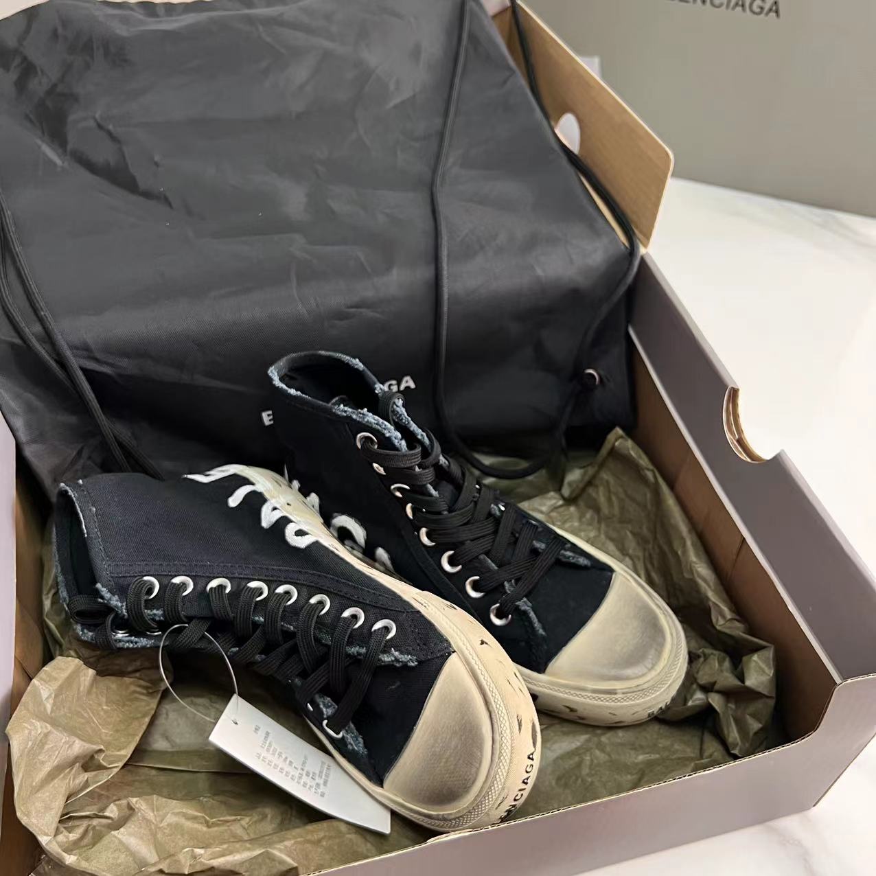 Balenciaga Paris High Top Graffiti Sneaker In Black - FashionPlug